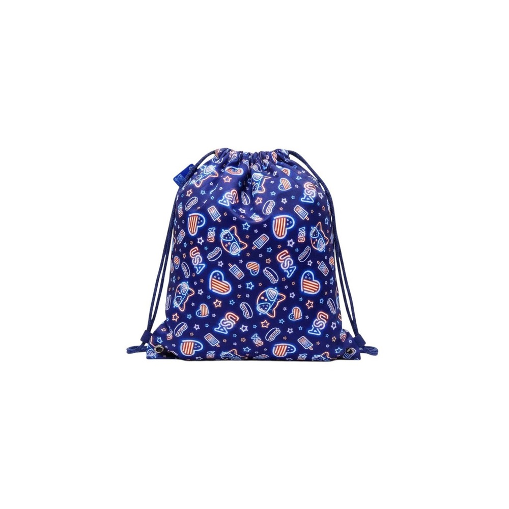 Claire's Drawstring Bag Kids OS Blue New USA Neon Heart Stars Patriotic Cinch